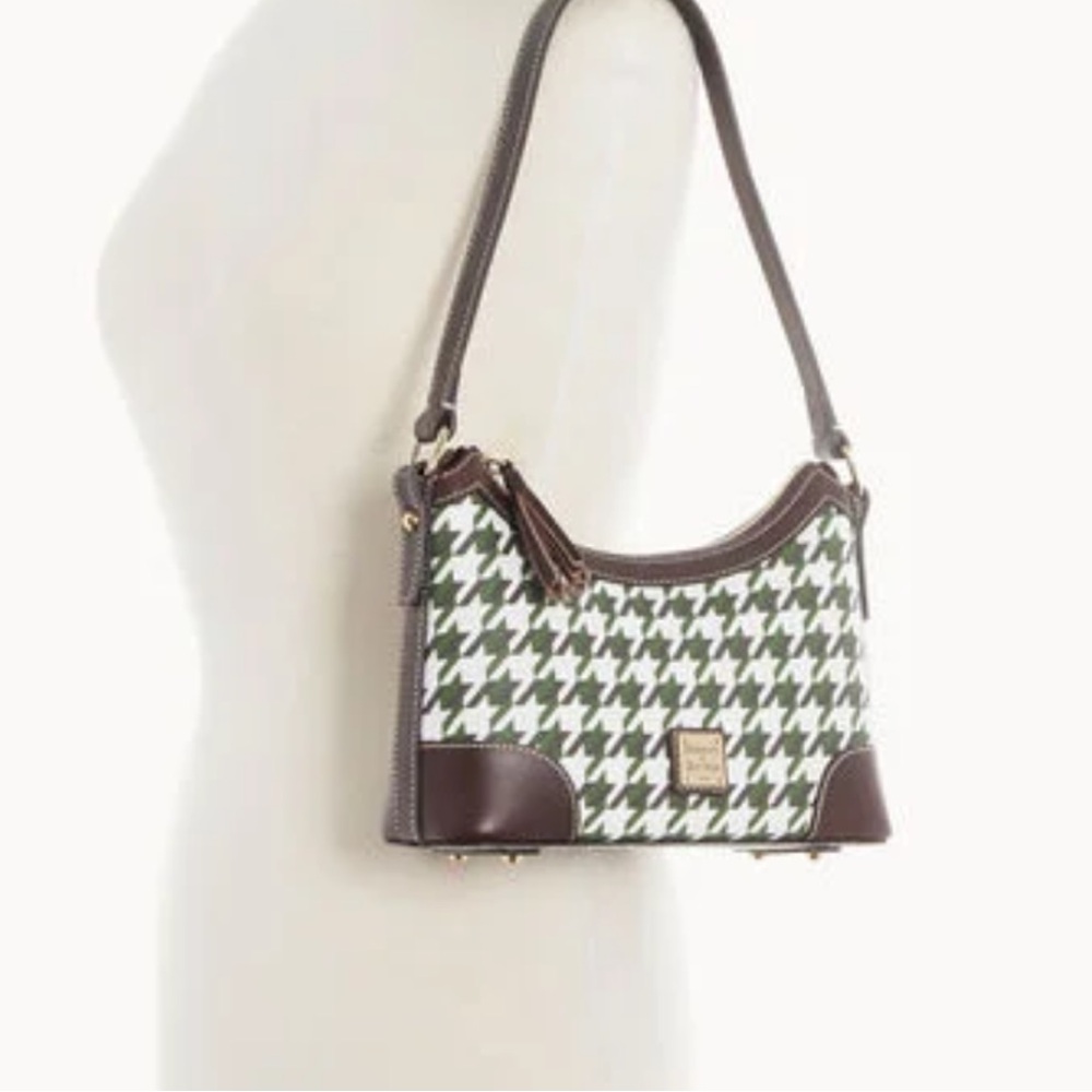 Dooney & Bourke Green and Brown Houndstooth Shoulder Bag